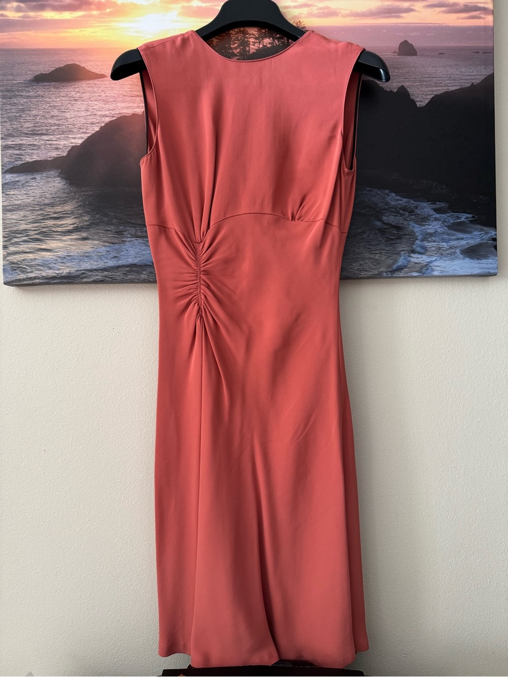 Zara Women Sleeveless Terracotta Ruched-Detail Midi Dress/ M/ NWT